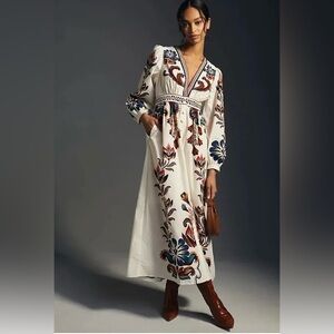 Farm Rio x Anthropologie Ivory Floral Maxi Dress, Sz S